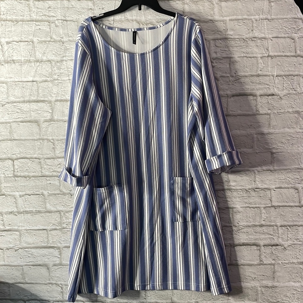 Blue and White Striped Dress